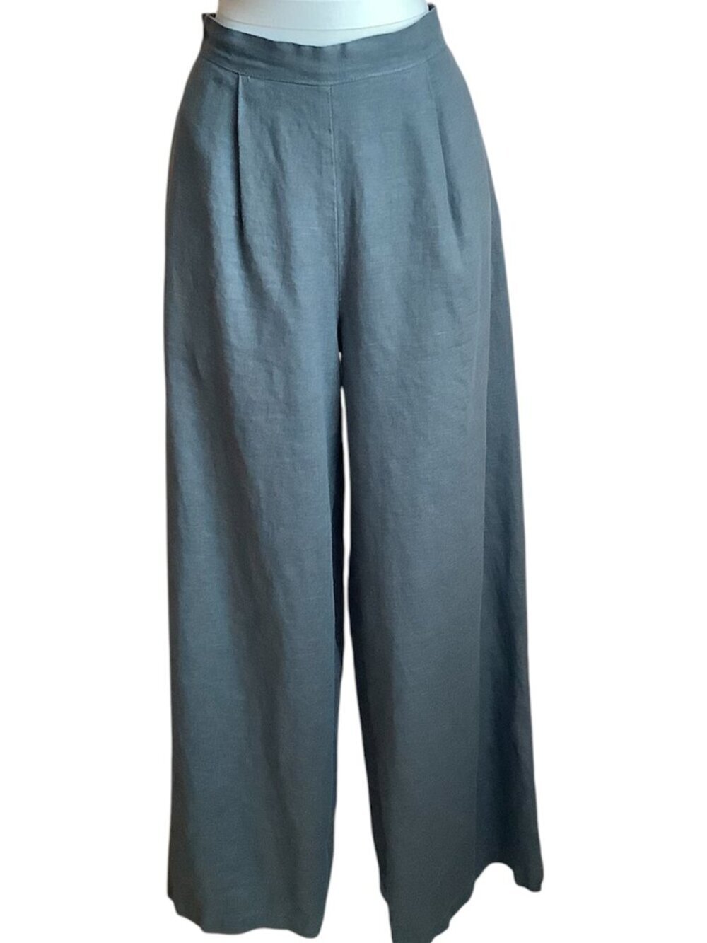 CUT LOOSE Linen High Rise Wide Leg Pleated Pants Grey Green L
